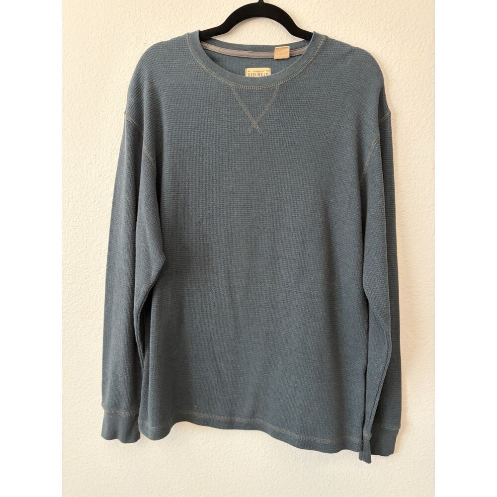 Red Head Blue Cotton Polyester Waffle-Knit Crew Neck Pullover Sweater Men's M